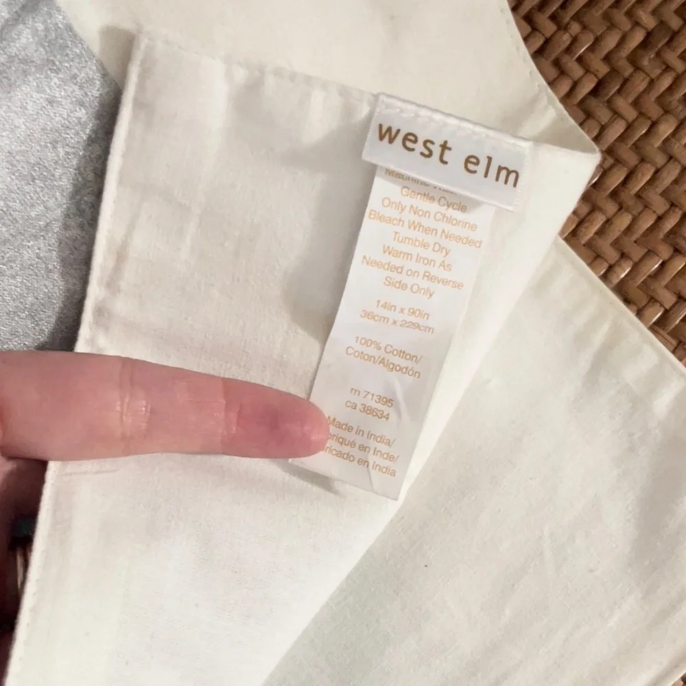 West Elm painted silver white table runner 14 x 90 cotton